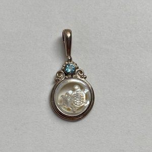 Sajen Sterling Silver Turtle Pendant w Blue Stone
